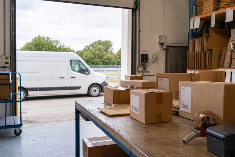 UK warehouse packing parcels for worldwide delivery